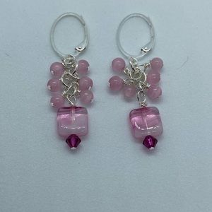 SOLD. Pretty pink hues wire wrapped chandelier earrings